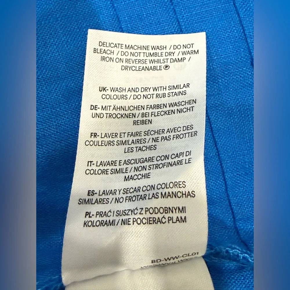 Boden 100% Linen Blue V-Neck Puff Sleeve Dress US 8R - Picture 7 of 11